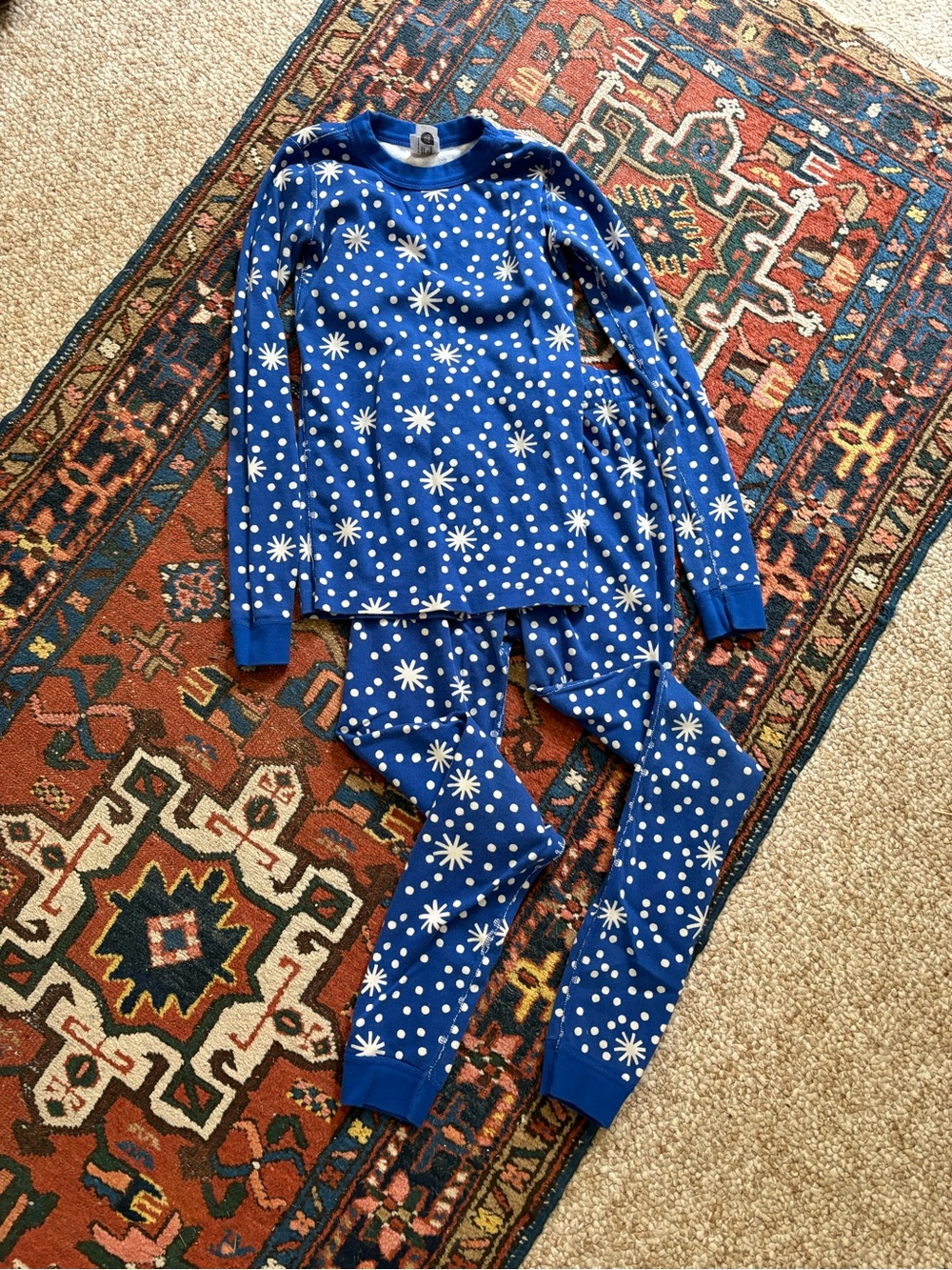 Hanna Andersson Royal Blue Starburst Dot Snowflake Pajama Set 12Y twins